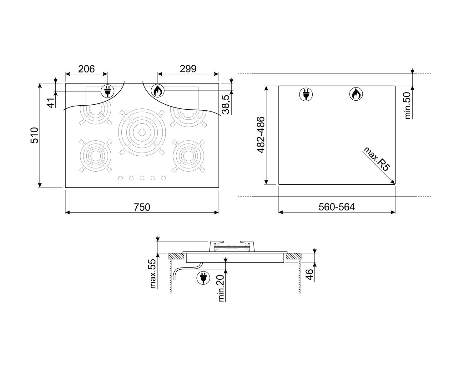 Купить Газовая варочная панель SMEG PV675CNR — Фото 2