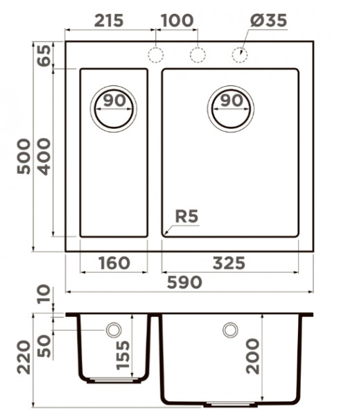 Купить Мойка OMOIKIRI Bosen 59-2-PL Tetogranit/платина — Фото 3